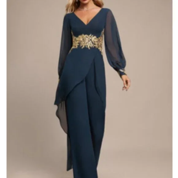 Formal Burgundy with Gold Jump/Pant Suit - Picture 1 of 3